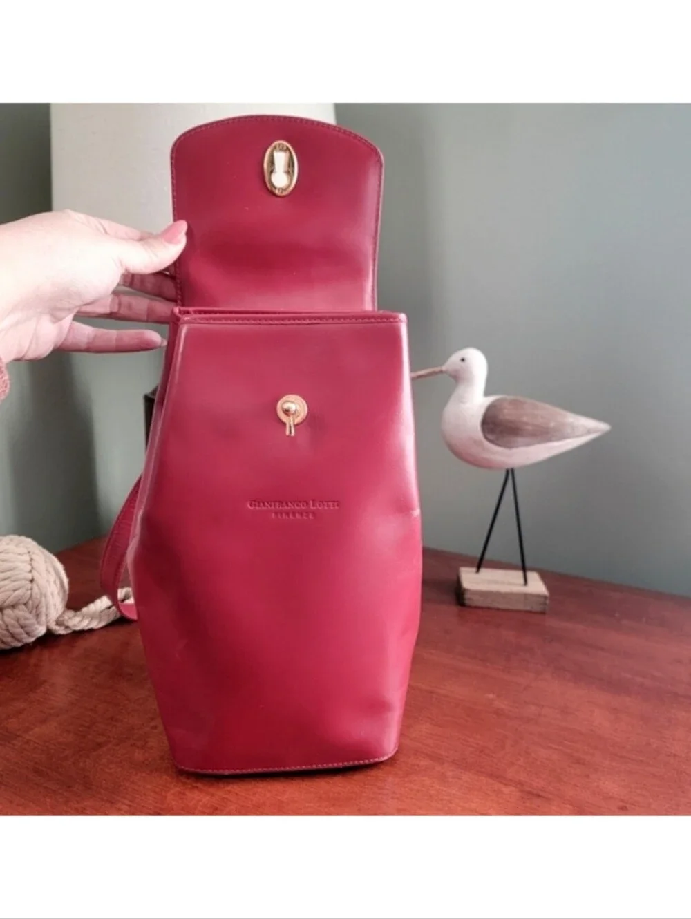 Gianfranco Lotti Firenze Trapezoid Backpack Red Leather Bag Italy